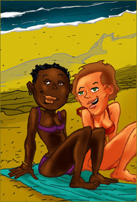 deux jeunes femmes a la plage