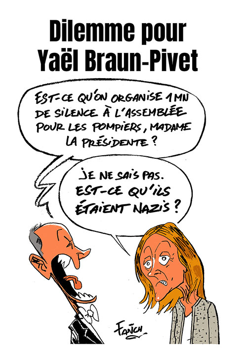 Les minutes de silence de Yaël Braun-Pivet Après avoir organisé une minute de silence pour la mort d'un jeune nazi français à l'Assemblée Nationale, on attend la même déférence de la part de la présidente de l'Assemblée Nationale, Yaël Braun-Pivet pour les pompiers morts cet été 2026